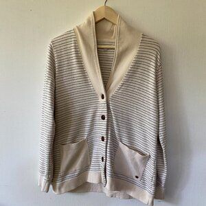 Orvis VTG Grandpa Cardigan Medium Gray Striped Pockets Old Money Pockets